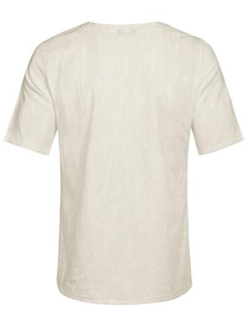 COOFANDY Men Casual Cotton Linen T Shirt Short Sleeve Beach Lace Up Hippie Shirt