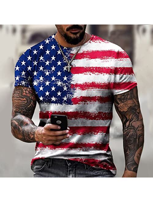 Dzmdip Men's Short Sleeve Patriotic American Design with Eagle and Flag Premium T-Shirt