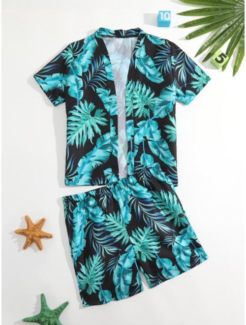 Shein Boys Tropical Print Kimono & Beach Shorts