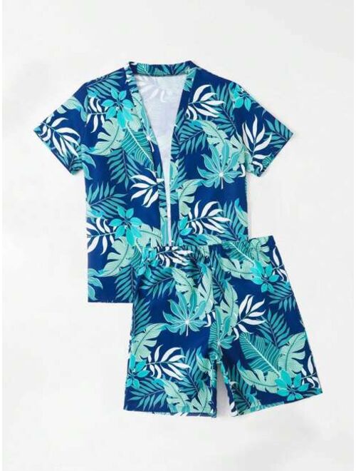 Shein Boys Tropical Print Kimono & Beach Shorts