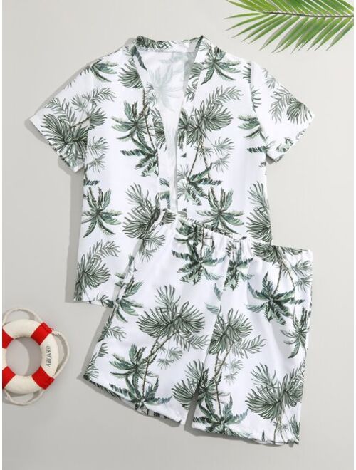 Shein Boys Tropical Print Kimono & Shorts