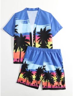 Boys Tropical Print Button Through Kimono & Beach Shorts