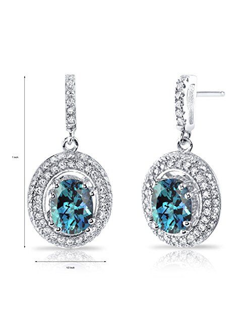 Peora Simulated Alexandrite Halo Dangle Earrings for Women 925 Sterling Silver, Color-Changing 3.50 Carats total Oval Shape 8x6mm, Friction Backs