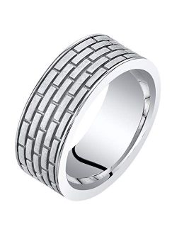 Mens Rose-Tone Sterling Silver Brick Pattern Wedding Ring Band 8mm Comfort Fit Sizes 8 to 14