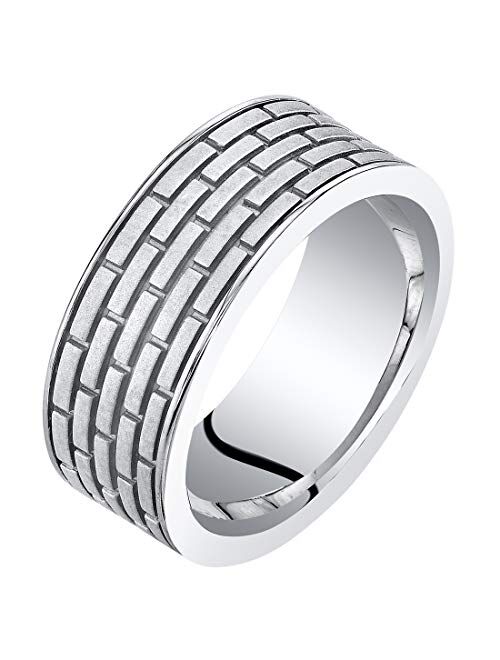 Peora Mens Rose-Tone Sterling Silver Brick Pattern Wedding Ring Band 8mm Comfort Fit Sizes 8 to 14