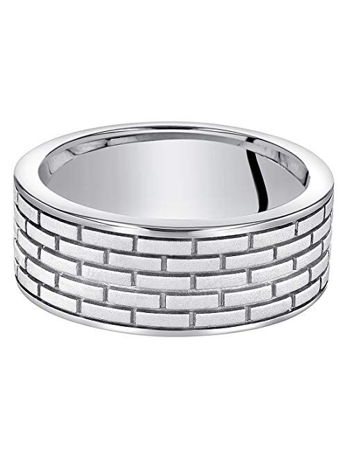 Peora Mens Rose-Tone Sterling Silver Brick Pattern Wedding Ring Band 8mm Comfort Fit Sizes 8 to 14