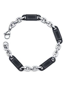Genuine Surgical Grade Stainless Steel Greek Key Bracelet for Men, Black Ceramic Smooth Link Chain, High Polish Finish, Lobster Clasp, 8.25 Inches