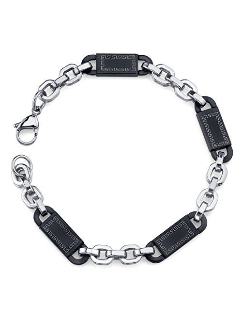 Peora Genuine Surgical Grade Stainless Steel Greek Key Bracelet for Men, Black Ceramic Smooth Link Chain, High Polish Finish, Lobster Clasp, 8.25 Inches