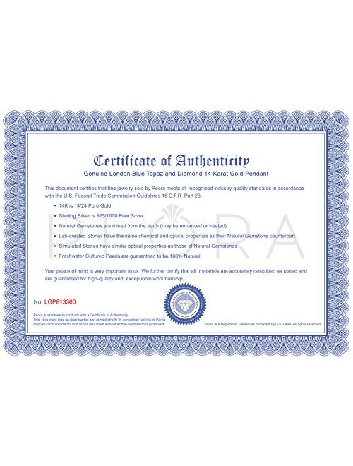 Peora London Blue Topaz and Diamond Heart Pendant for Women 14K White Gold, Genuine Gemstone, 4 Carats Heart Shape 10mm, with 18 inch Italian Chain