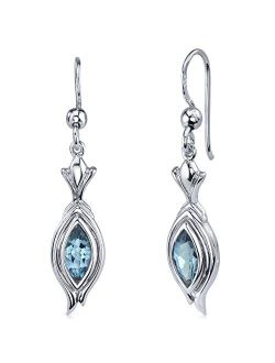 London Blue Topaz Drop Earrings for Women 925 Sterling Silver, Natural Gemstone Birthstone, 1 Carat Total, Marquise Shape, 8x4mm, Fishhooks