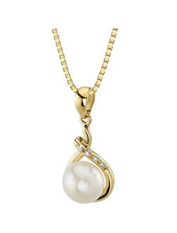 Freshwater Cultured White Pearl Infinity Drop Pendant in 14K Yellow Gold, Round Button Shape, 7mm, Dangle Solitaire Design