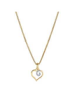14K Yellow Gold Genuine Diamond Heart Pendant for Women, Jewelry Gift for Her, with 18 inch Italian Chain