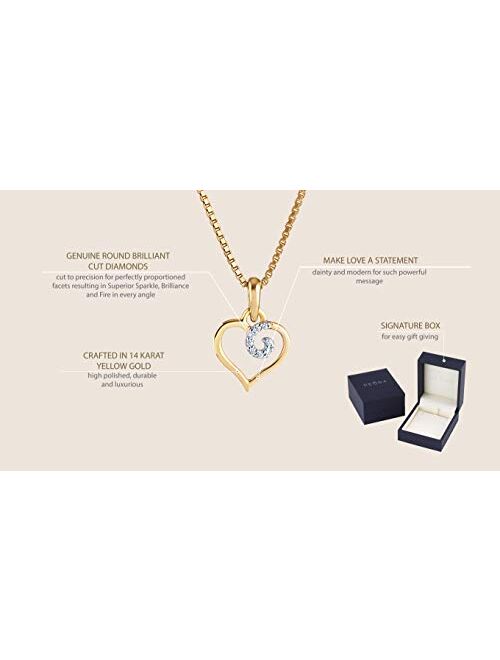 Peora 14K Yellow Gold Genuine Diamond Heart Pendant for Women, Jewelry Gift for Her, with 18 inch Italian Chain