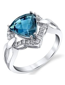London Blue Topaz Regalia Ring 14K White Gold, 2.50 Carats Trillion Cut, Sizes 5 to 9