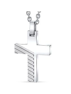 Stainless Steel Latin Cross Pendant Mens Polished Necklace Fathers Day Gift, 22 Inch Chain