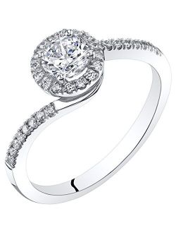 Solid 14K White Gold Bridal Engagement Ring for Women, Swirl Solitaire, 0.75 Carat total, Round Brilliant Cut, F-G Color, VVS Clarity, Sizes 4 to 10