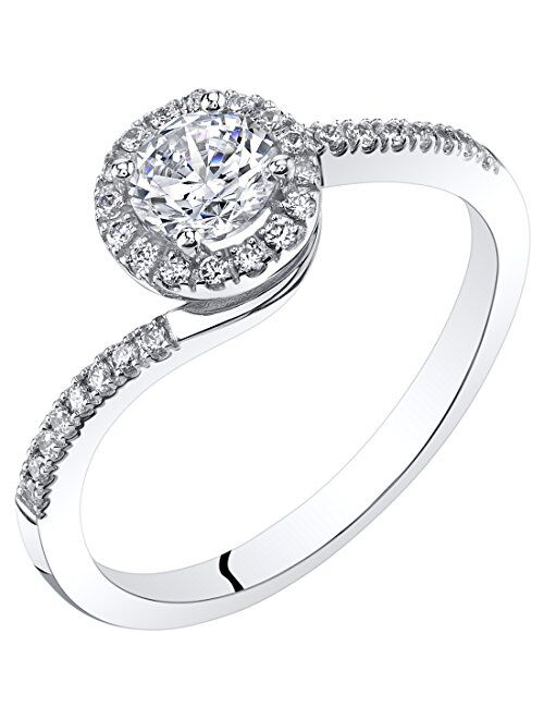Peora Solid 14K White Gold Bridal Engagement Ring for Women, Swirl Solitaire, 0.75 Carat total, Round Brilliant Cut, F-G Color, VVS Clarity, Sizes 4 to 10