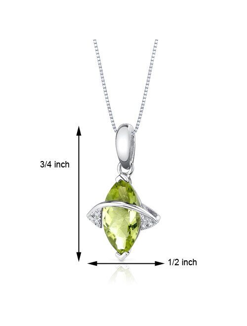 Peora Peridot and Diamond Designer Pendant for Women 14K White Gold, Genuine Gemstone, 1.80 Carats Marquise Shape 12x6mm, with 18 inch Chain