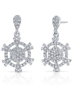 Snowflake Design Machine Cut White CZ Sterling Silver Dangle Earrings
