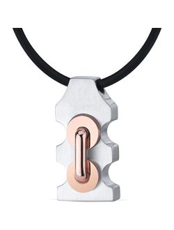 Stainless Steel with Rose Gold-Tone Raised Handlebar Motif Slider Pendant for Men and Women, Hypoallergenic, 20 inch Black Cord