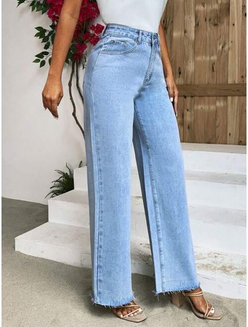 SHEIN Frenchy Washed Wide Leg Jeans