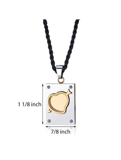 Peora Stainless Steel Two-tone Cupid Arrow Heart Dog Tag Bar Pendant Necklace for Men and Women, Custom Two-Tone Design, 18+2 inch Twisted Black Cord