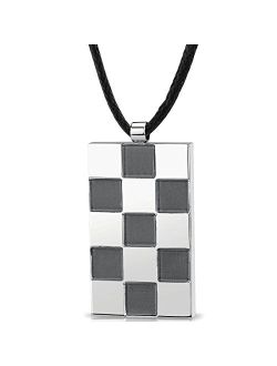 Designer Stainless Steel Checkered Dog Tag Bar Pendant for Men and Women, 12 to 24 inch Adjustable Black Cord