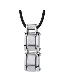 Designer Stainless Steel Geometric Link Bar Pendant for Men, Rivet Accents, 18 2 inch Black Cord