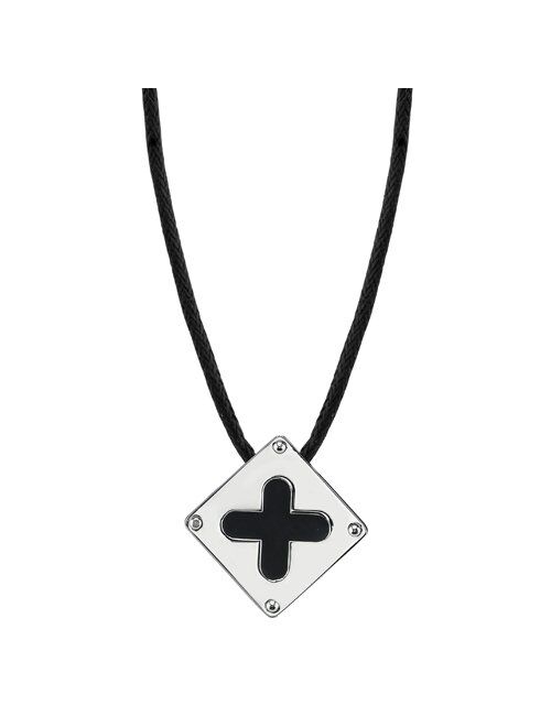 Peora Stainless Steel and Black Enamel Cross Pendant for Men, 12 to 24 inch Adjustable Black Cord
