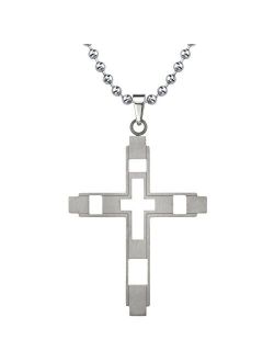 Genuine Titanium Cross Pendant Necklace for Men, Smooth Brushed Finish, Ball Chain