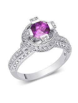 Amethyst Ring Sterling Silver Round Shape 1.00 Carats Size 8