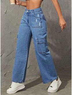Flap Pocket Side Cargo Jeans