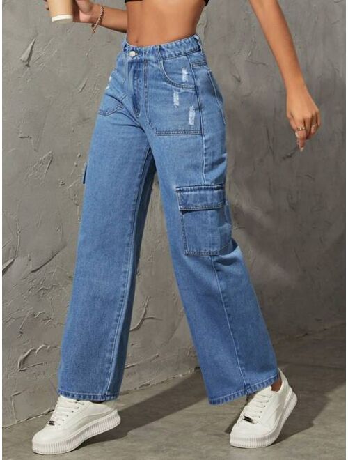 Shein Flap Pocket Side Cargo Jeans
