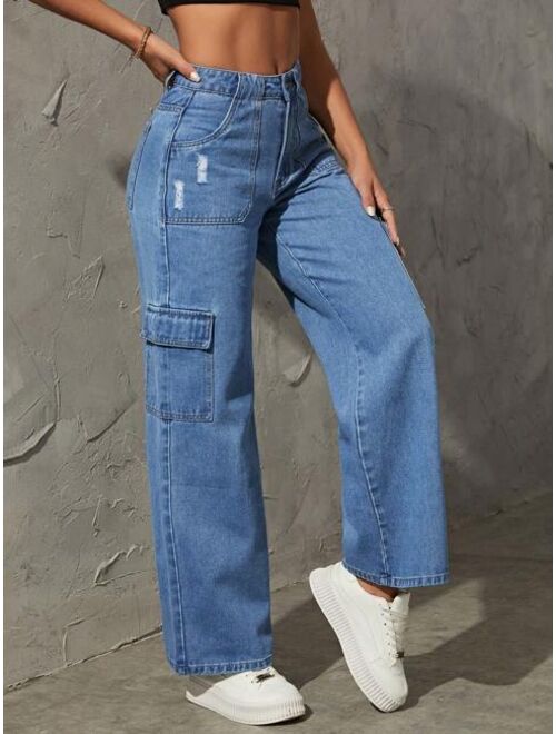Shein Flap Pocket Side Cargo Jeans