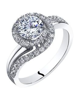 Solid 14K White Gold Bridal Engagement Ring for Women, Swirl Solitaire, 1.20 Carats total, Round Brilliant Cut, F-G Color, VVS Clarity, Sizes 4 to 10