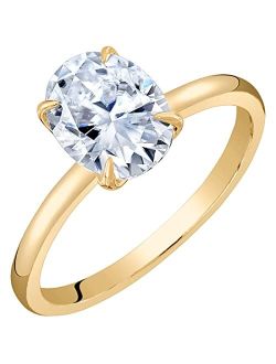 2 Carats Brilliant Oval Moissanite Engagement Ring for Women 14K Yellow Gold, Petal Solitaire Design, D-E Color, VVS Clarity, Sizes 4 to 10