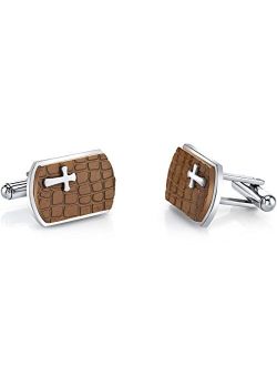 Surgical Grade Stainless Steel Designer Copper Cobblestone Cufflinks for Tuxedo, Business or Formal Shirts, Small Cross Accent