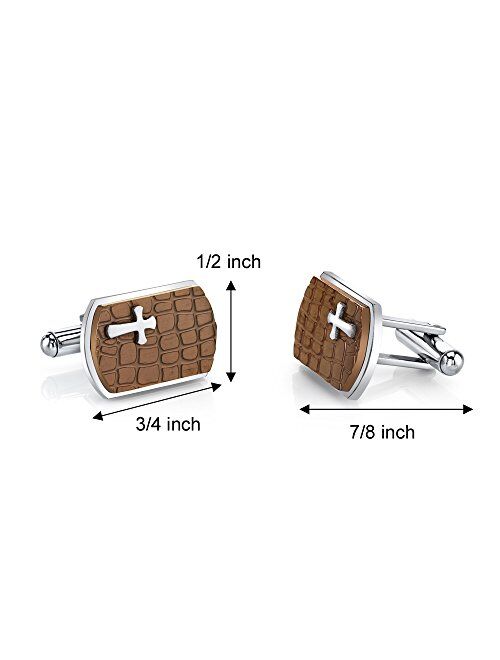 Peora Surgical Grade Stainless Steel Designer Copper Cobblestone Cufflinks for Tuxedo, Business or Formal Shirts, Small Cross Accent