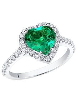 Created Colombian Emerald with Lab Grown Diamonds Sweetheart Ring for Women 14K White or Yellow Gold, 2.25 Carats Total, Vivid Green 8mm Heart Shape, Sizes 4 to 10