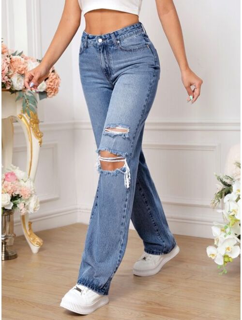 SHEIN Tall Ripped Straight Leg Jeans