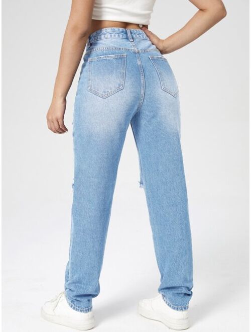 Shein Washed Ripped Mom Jeans