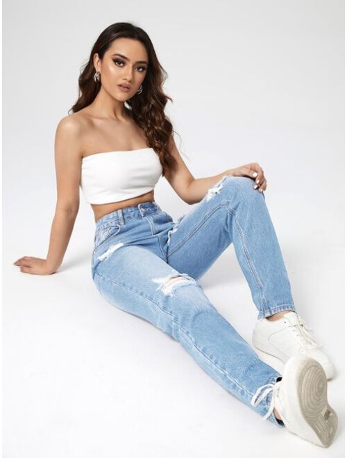 Shein Washed Ripped Mom Jeans