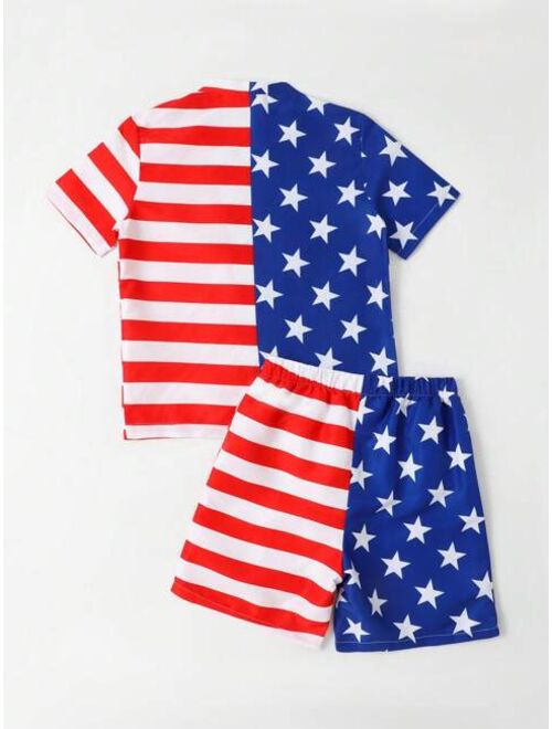 Shein Boys Americana Print Beach Swimsuit