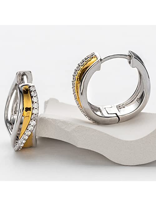 Peora 925 Sterling Silver Swirled Waves Huggie Hoop Earrings for Women, Hypoallergenic Fine Jewelry