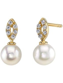 Freshwater Cultured White Pearl Stud Earrings in 14K Yellow Gold, Round Shape, 6mm Empress Solitaire, Friction Backs