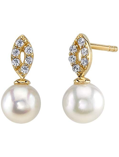 Peora Freshwater Cultured White Pearl Stud Earrings in 14K Yellow Gold, Round Shape, 6mm Empress Solitaire, Friction Backs