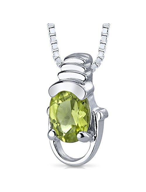 Peora Peridot Solitaire Pendant Necklace for Women 925 Sterling Silver, Natural Gemstone Birthstone, 0.75 Carat Oval Shape, with Italian 18 inch Chain
