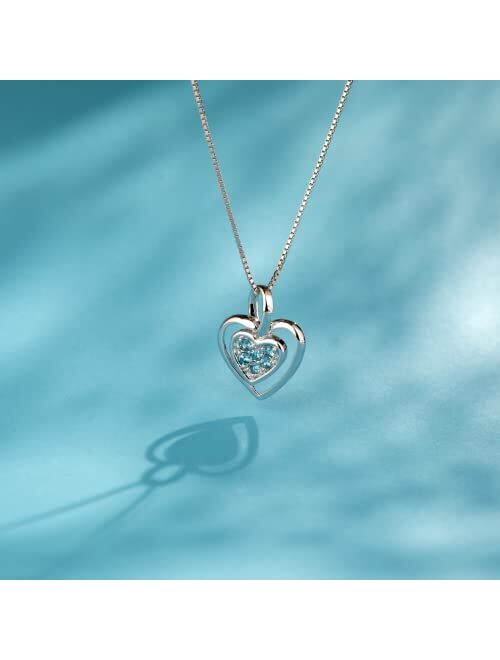 Peora London Blue Topaz Heart Pendant Necklace in Sterling Silver, Natural Gemstones, 0.50 Carat Total with 18 inch Chain