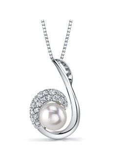 Freshwater Cultured White Pearl Swirl Pendant Necklace for Women 925 Sterling Silver, 8mm Round Button, Hypoallergenic Dainty Drops, Friction Backs