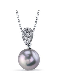 Freshwater Cultured Twilight Grey Solitaire Pendant Necklace in Sterling Silver, 11.5mm Round Button Shape, with 18 inch Chain